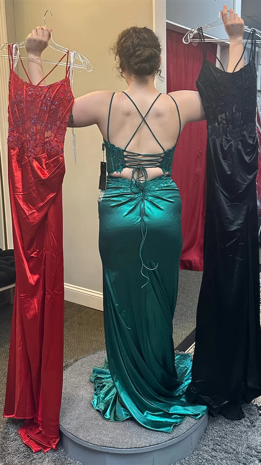 Dark Green Mermaid Evening Prom Dresses With Appliques, AST1559