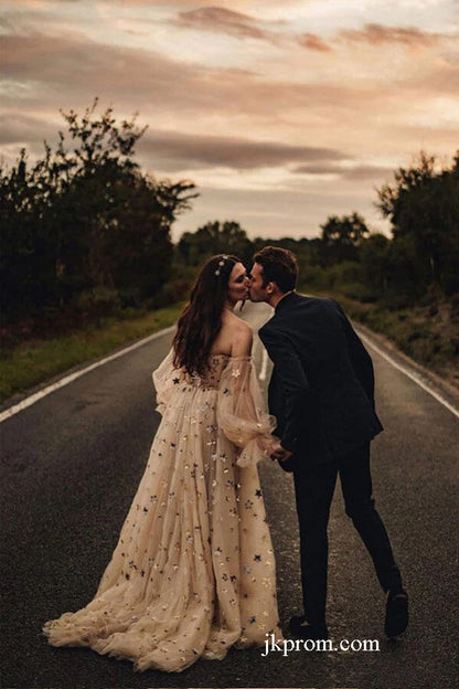 Vestido de fiesta campestre de corte A, nuevo y único, vestido de noche modesto de tul con mangas largas