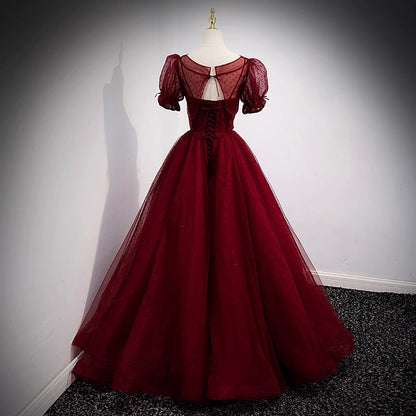 Elegante vestido de fiesta largo burdeos con tirantes finos, ideal para celebrar 20 cumpleaños y 18 años, DH128