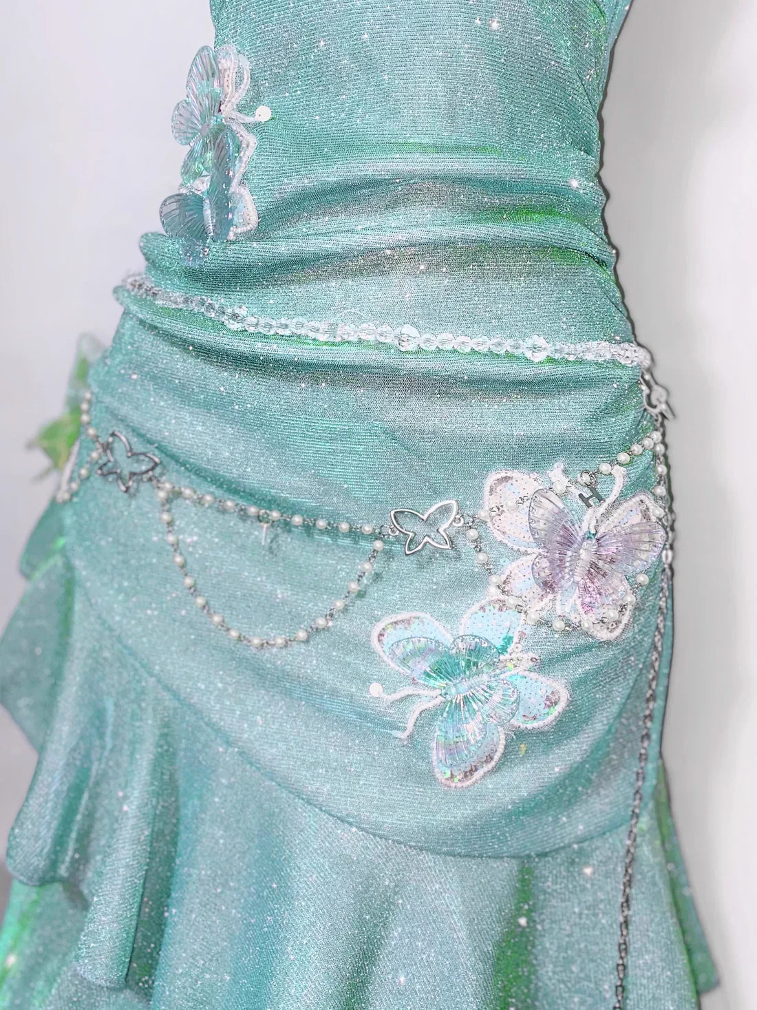 Vestido corto de fiesta para 16 cumpleaños, con tirantes finos, volantes y lentejuelas brillantes, color verde menta, TP4039
