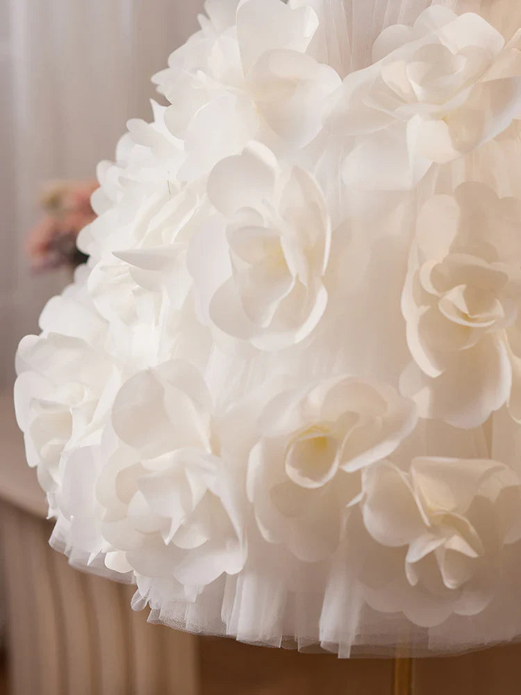Vestido corto de fiesta con tul blanco y flores, bonito vestido de quinceañera ED009