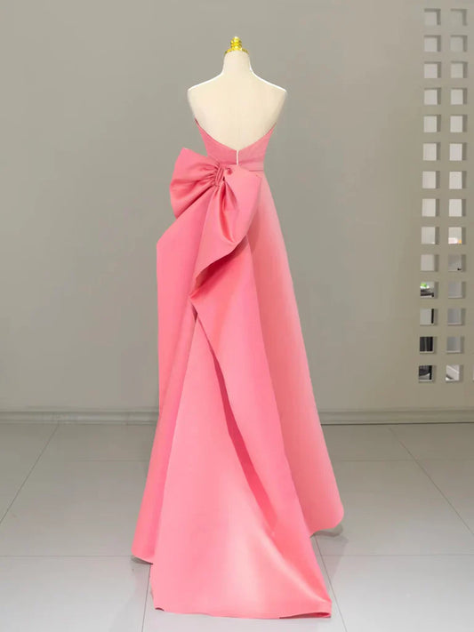 Vestido de fiesta largo de satén rosa con escote corazón y corte en A, vestido formal largo rosa ED010