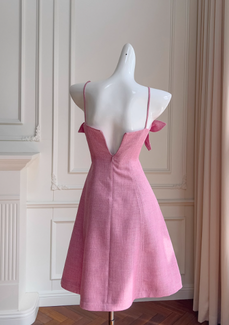 Vestido de fiesta corto con tirantes finos en color rojo rosa, vestido de fiesta en color rojo rosa ED01041