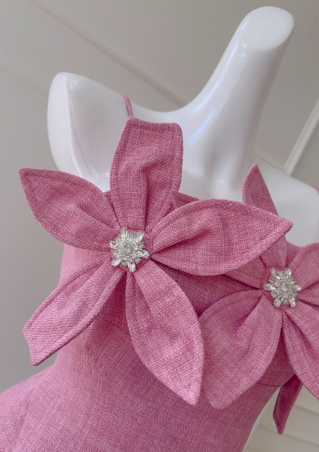 Vestido de fiesta corto con tirantes finos en color rojo rosa, vestido de fiesta en color rojo rosa ED01041
