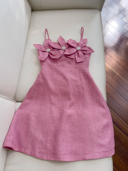 Vestido de fiesta corto con tirantes finos en color rojo rosa, vestido de fiesta en color rojo rosa ED01041
