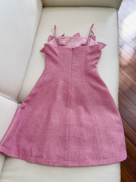 Vestido de fiesta corto con tirantes finos en color rojo rosa, vestido de fiesta en color rojo rosa ED01041