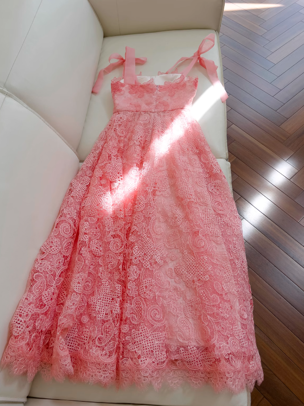 Vestido de fiesta corto de tul con encaje en forma de A en color rosa, vestido de fiesta rosa ED01043