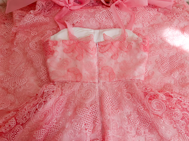 Vestido de fiesta corto de tul con encaje en forma de A en color rosa, vestido de fiesta rosa ED01043