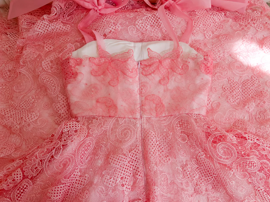 Vestido de fiesta corto de tul con encaje en forma de A en color rosa, vestido de fiesta rosa ED01043