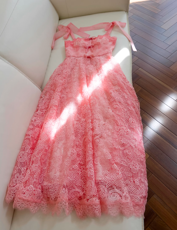 Vestido de fiesta corto de tul con encaje en forma de A en color rosa, vestido de fiesta rosa ED01043