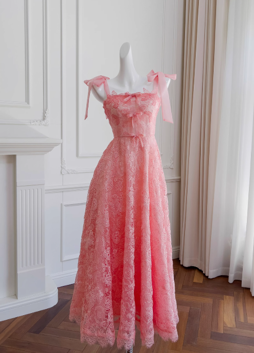 Vestido de fiesta corto de tul con encaje en forma de A en color rosa, vestido de fiesta rosa ED01043