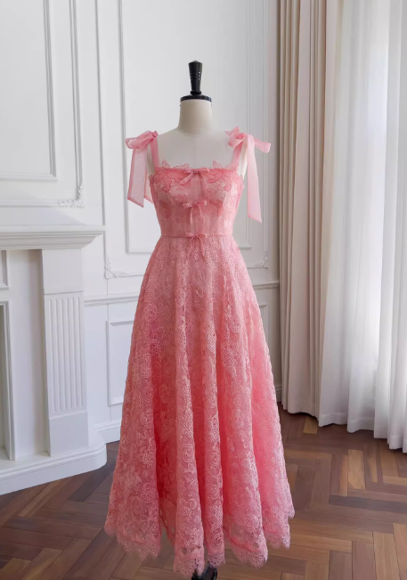 Vestido de fiesta corto de tul con encaje en forma de A en color rosa, vestido de fiesta rosa ED01043