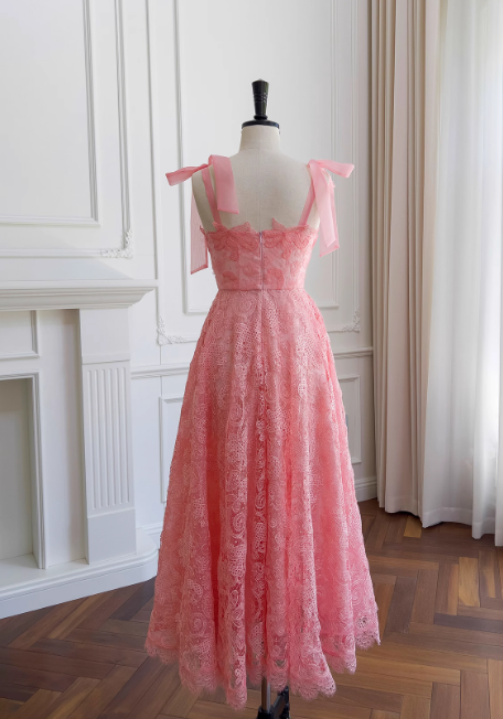 Vestido de fiesta corto de tul con encaje en forma de A en color rosa, vestido de fiesta rosa ED01043