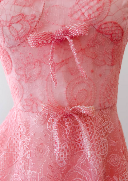 Vestido de fiesta corto de tul con encaje en forma de A en color rosa, vestido de fiesta rosa ED01043