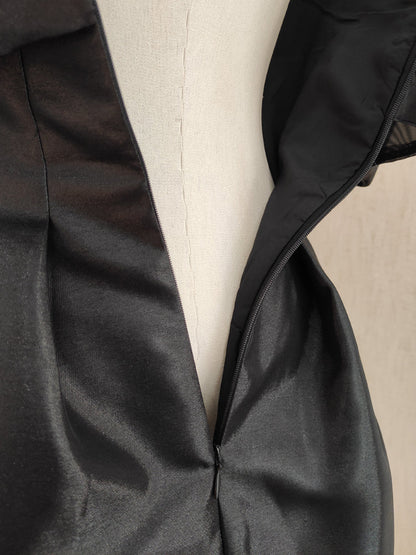 Vestido de fiesta corto de satén y tul negro con hombros descubiertos, corte A, vestido de fiesta rosa ED01054