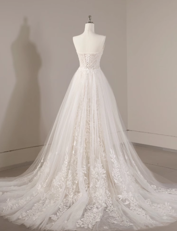Vestido de fiesta largo de tul con encaje de sirena blanco, vestido de novia blanco ED01061