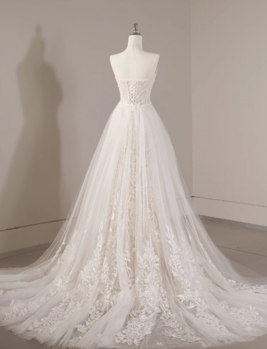 Vestido de fiesta largo de tul con encaje de sirena blanco, vestido de novia blanco ED01061