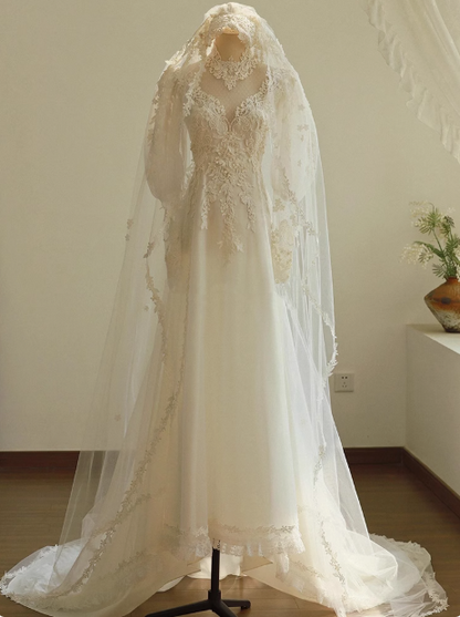 Vestido de fiesta largo de tul con escote en V y corte en A, color blanco, vestido de novia blanco con cola ED01068