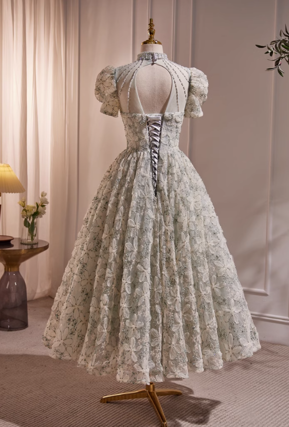 Light green A-line v-neck tulle sequins beaded short prom dress, light green homecoming dress ED1071