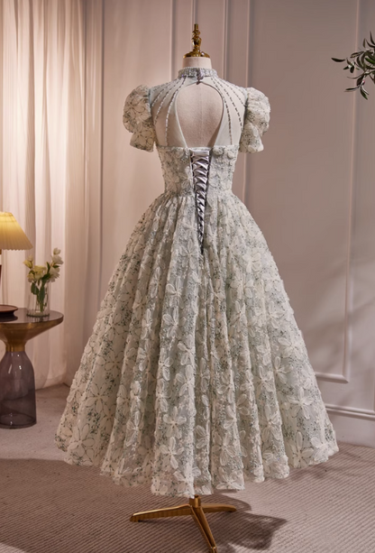 Light green A-line v-neck tulle sequins beaded short prom dress, light green homecoming dress ED1071