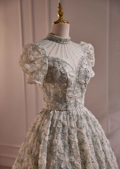 Light green A-line v-neck tulle sequins beaded short prom dress, light green homecoming dress ED1071
