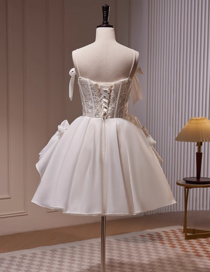 Vestido de fiesta corto de tul con tirantes finos, corte en A, color blanco roto, vestido de fiesta de bienvenida, vestido de cumpleaños ED1072
