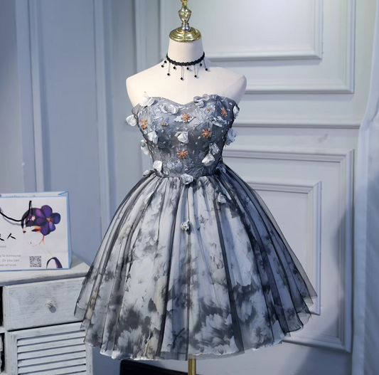Vestido de fiesta corto de tul con escote en forma de A y corte en A, color negro, para fiesta de bienvenida y cumpleaños, ED1073