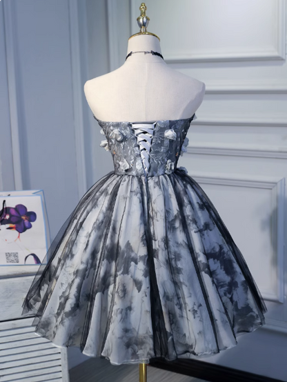 Vestido de fiesta corto de tul con escote en forma de A y corte en A, color negro, para fiesta de bienvenida y cumpleaños, ED1073