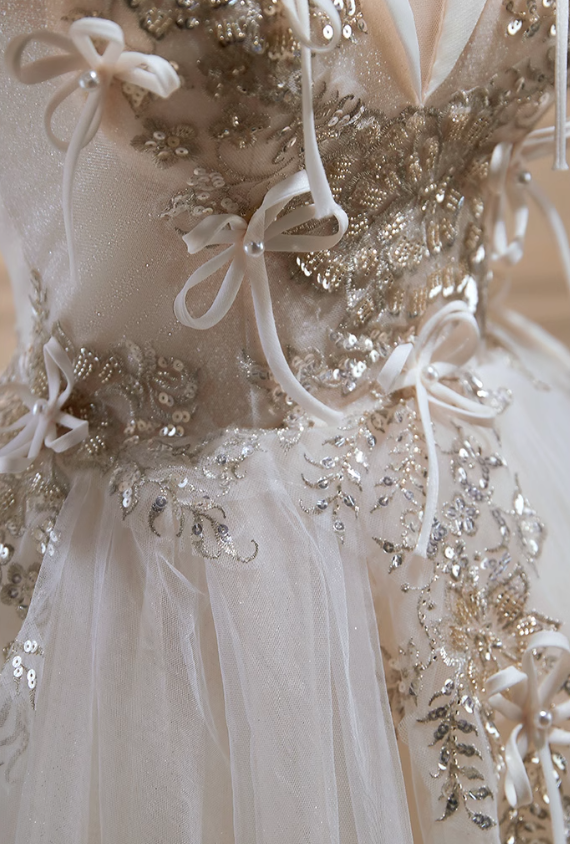 Vestido de fiesta corto de tul con lentejuelas y hombros descubiertos, corte en A, color blanco roto, vestido de fiesta de bienvenida y cumpleaños, color blanco roto, ED1074
