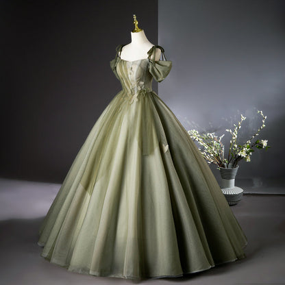 Vestido de fiesta largo de tul verde corte A, vestido de dama de honor verde ED01099