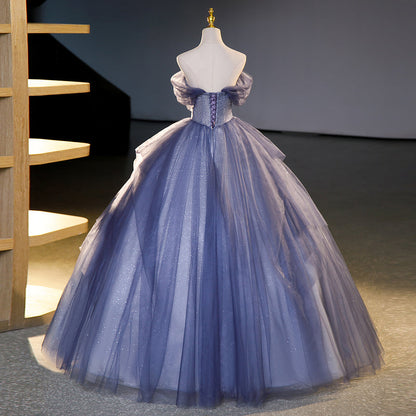 A-line strapless tulle sequin long prom dress, evening dress ED01101