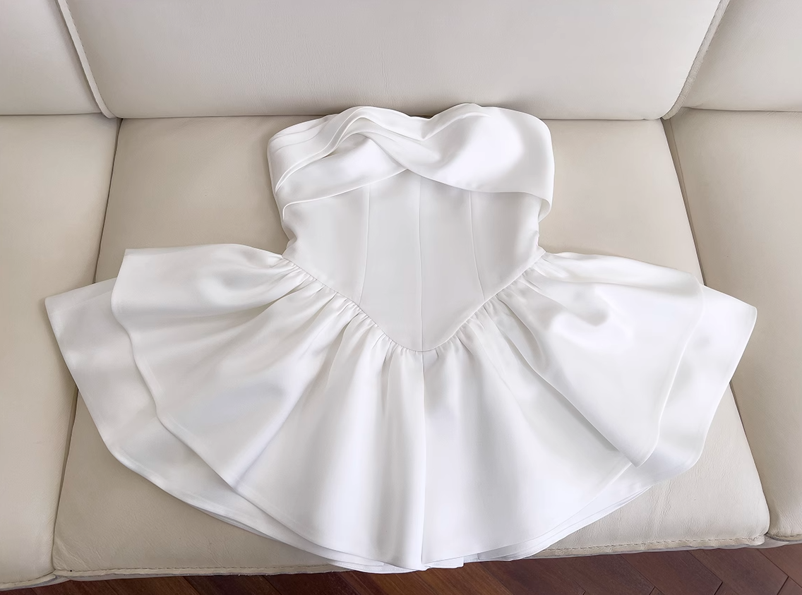 Fairytale White Strapless Short Prom Dress for Party&Birthday🤍Elegant Evening Dress ED01115