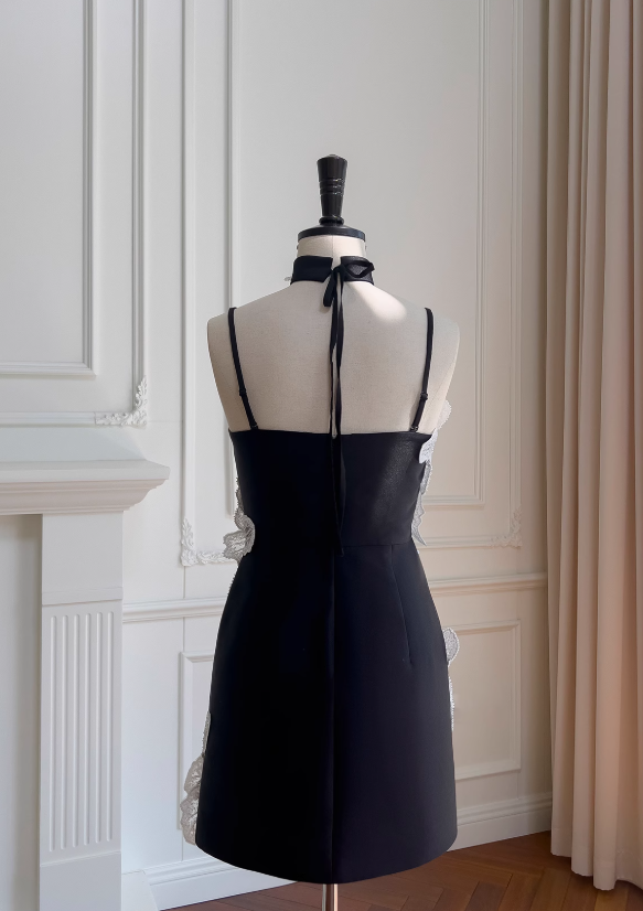 Vestido de fiesta corto negro sin tirantes, corte A, vestido de bienvenida ED01117