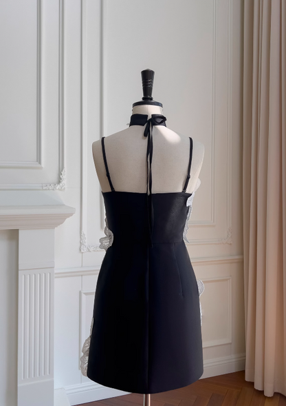 Vestido de fiesta corto negro sin tirantes, corte A, vestido de bienvenida ED01117