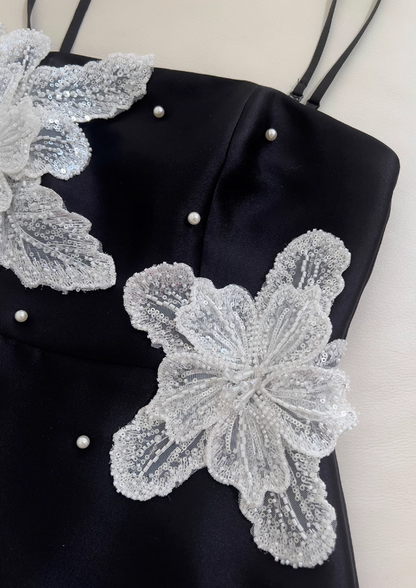Vestido de fiesta corto negro sin tirantes, corte A, vestido de bienvenida ED01117
