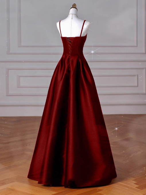 A-Line Sweetheart ❤️Prom Dress for Birthday&Graduation-Burgundy Satin Long Formal Evening Dress ED01133