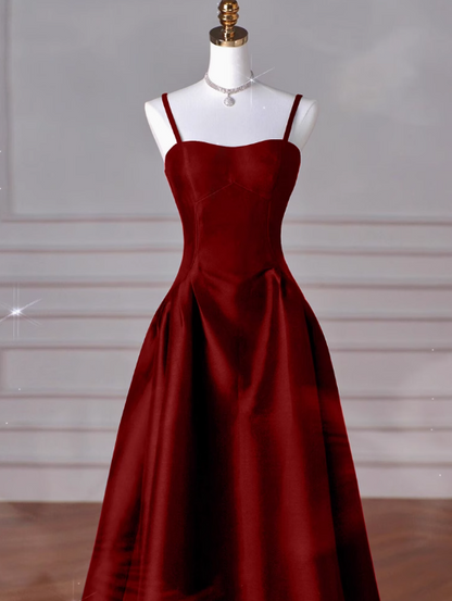 A-Line Sweetheart ❤️Prom Dress for Birthday&Graduation-Burgundy Satin Long Formal Evening Dress ED01133