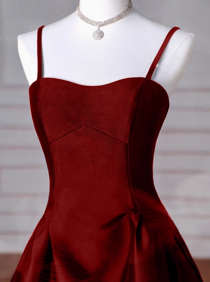 A-Line Sweetheart ❤️Prom Dress for Birthday&Graduation-Burgundy Satin Long Formal Evening Dress ED01133
