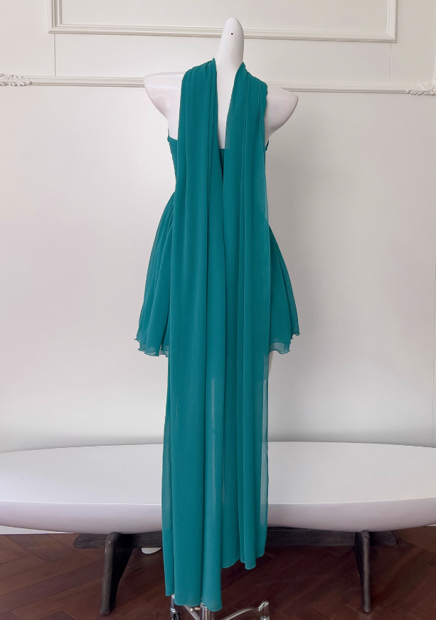 Vestido de fiesta corto de gasa sin tirantes, corte A, color azul lago, vestido de regreso a casa azul lago ED01154