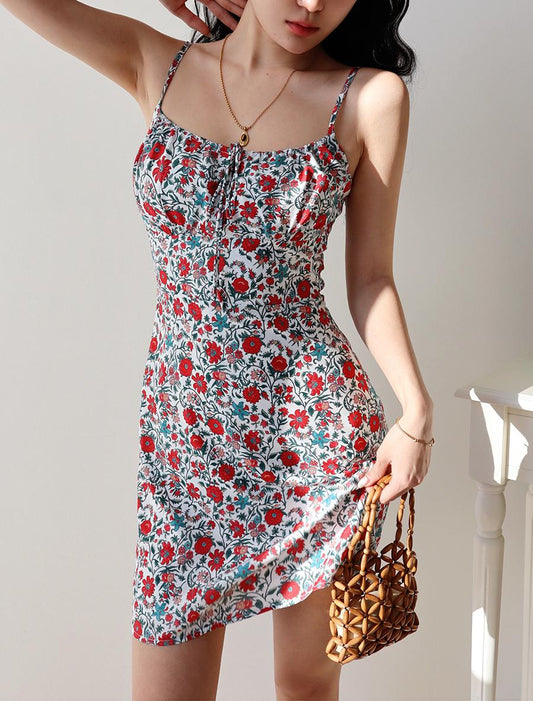Vestido retro con tirantes florales, estilo festivo, ED01169