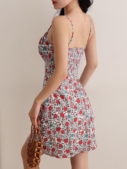 Vestido retro con tirantes florales, estilo festivo, ED01169