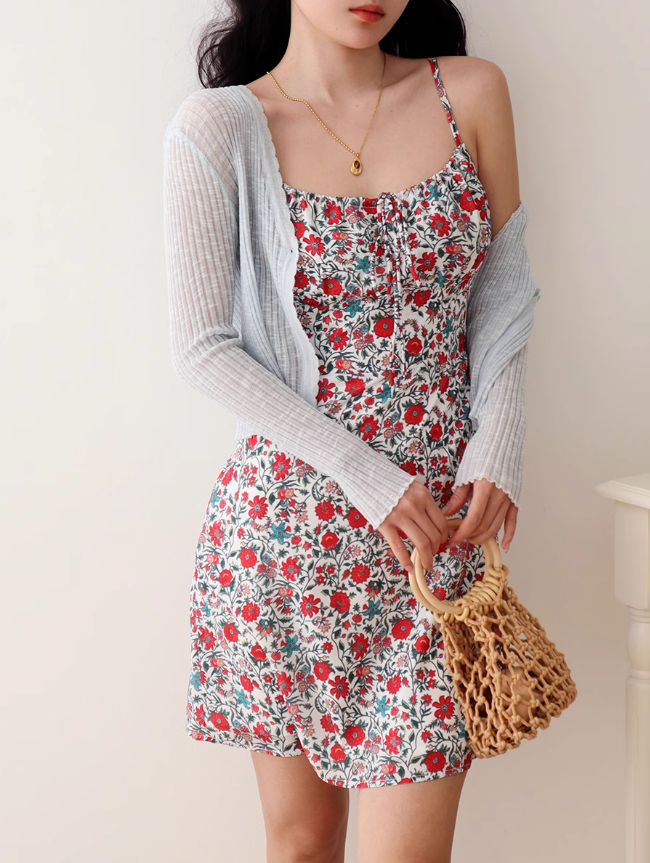 Vestido retro con tirantes florales, estilo festivo, ED01169