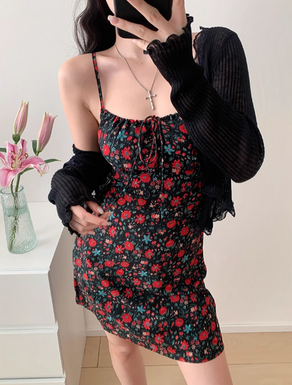 Vestido retro con tirantes florales, estilo festivo, ED01169
