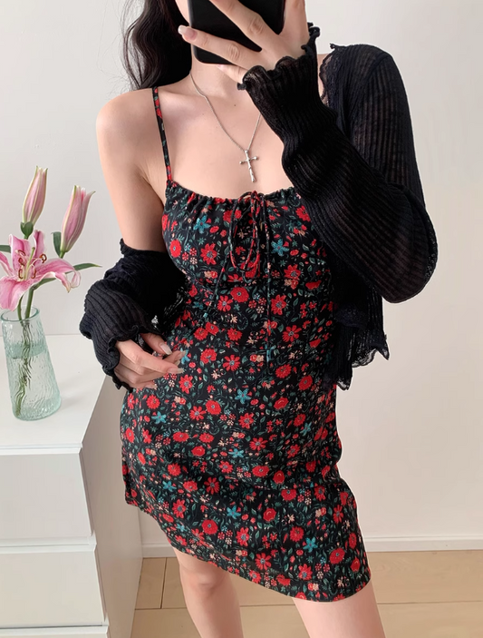 Vestido retro con tirantes florales, estilo festivo, ED01169