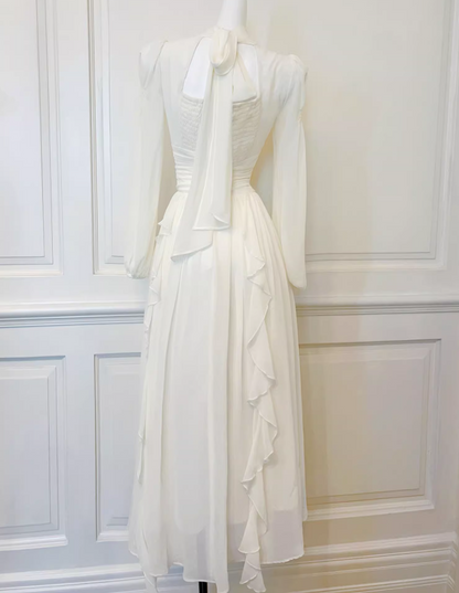 Vestido elegante francés de manga larga en blanco roto ED01170