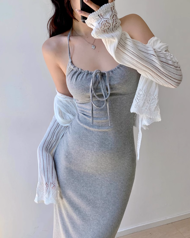 Vestido largo ajustado con cuello halter ED01172