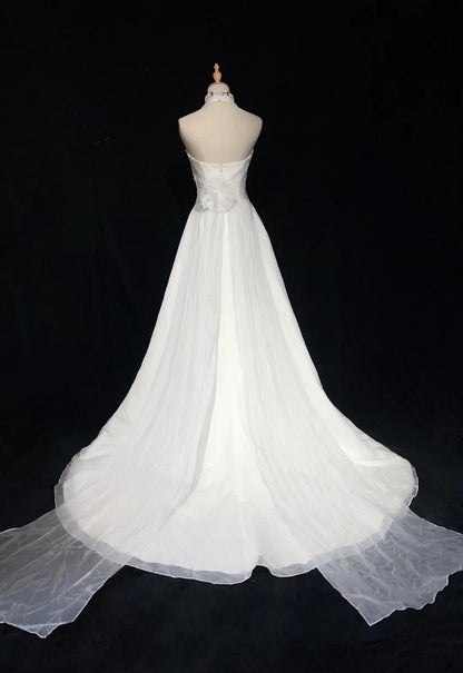 Vestidos de fiesta largos de satén con cuello halter y cuentas, corte sirena blanco, vestidos de novia blancos ED01182