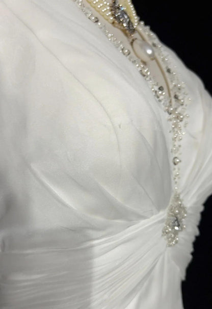 Vestidos de fiesta largos de satén con cuello halter y cuentas, corte sirena blanco, vestidos de novia blancos ED01182