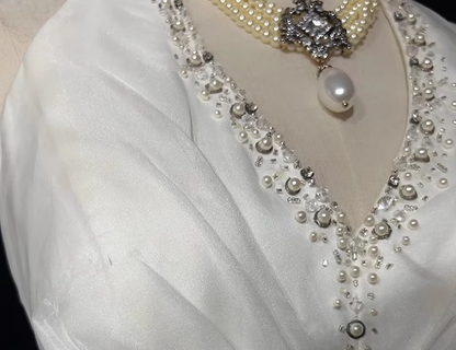 Vestidos de fiesta largos de satén con cuello halter y cuentas, corte sirena blanco, vestidos de novia blancos ED01182