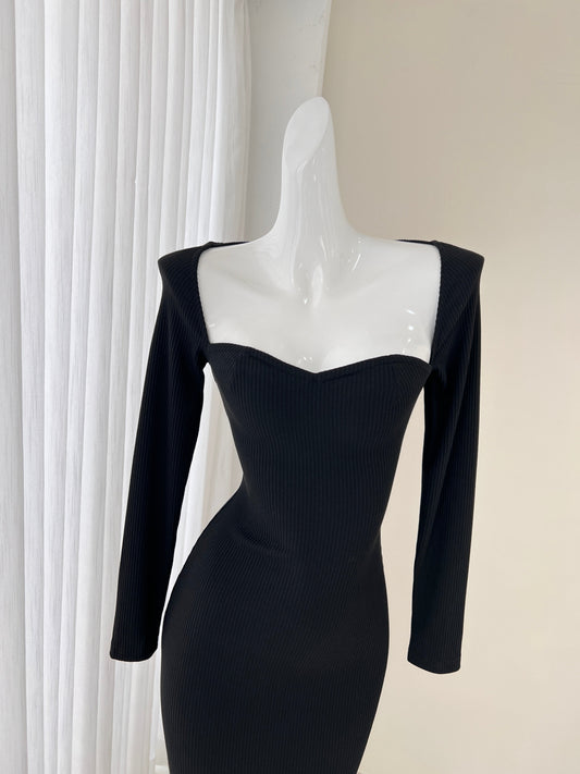 Elegante vestido negro de manga larga, vestido de cumpleaños ED01184